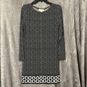 MICHAEL Michael Kors Black and White Sheath Dress Knee-Length Long Sleeve